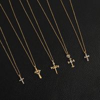 Glam Modern Style Shiny Cross Stainless Steel Copper Plating Inlay Zircon Gold Plated Pendant Necklace main image 2