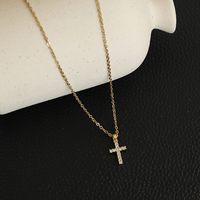 Glam Modern Style Shiny Cross Stainless Steel Copper Plating Inlay Zircon Gold Plated Pendant Necklace sku image 1