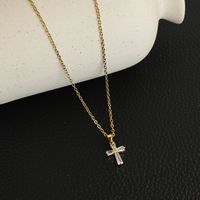 Glam Modern Style Shiny Cross Stainless Steel Copper Plating Inlay Zircon Gold Plated Pendant Necklace sku image 2