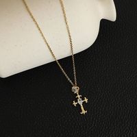 Glam Modern Style Shiny Cross Stainless Steel Copper Plating Inlay Zircon Gold Plated Pendant Necklace sku image 3