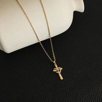 Glam Modern Style Shiny Cross Stainless Steel Copper Plating Inlay Zircon Gold Plated Pendant Necklace sku image 4