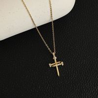 Glam Modern Style Shiny Cross Stainless Steel Copper Plating Inlay Zircon Gold Plated Pendant Necklace sku image 5