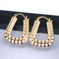 1 Paar Elegant Luxuriös Geometrisch Überzug Kupfer Perle 18 Karat Vergoldet Ohrringe main image 3