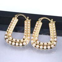 1 Paire Élégant Luxueux Géométrique Placage Le Cuivre Perle Plaqué Or 18k Des Boucles D'oreilles main image 3