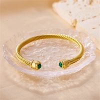 Elegant Lady Solid Color Stainless Steel Inlay Natural Stone Cuff Bracelets main image 2