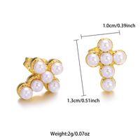 1 Pair Glam Lady Cross Plating Inlay Stainless Steel Pearl 18k Gold Plated Ear Studs main image 5