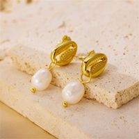 1 Pair Elegant Lady Geometric Plating Stainless Steel Freshwater Pearl 18k Gold Plated Drop Earrings main image 2