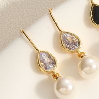 1 Pair Simple Style Commute Flower Plating Inlay Copper Pearl Zircon 14k Gold Plated Drop Earrings main image 4