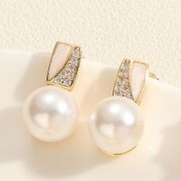 1 Pair Simple Style Commute Flower Plating Inlay Copper Pearl Zircon 14k Gold Plated Drop Earrings main image 8