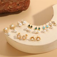 1 Pair Simple Style Commute Flower Plating Inlay Copper Pearl Zircon 14k Gold Plated Drop Earrings main image 6
