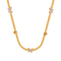 Großhandel Lässig Ferien Schmetterling Titan Stahl Überzug Inlay 18 Karat Vergoldet Künstlicher Diamant Halskette main image 3