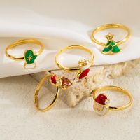 Cute Santa Claus Bell Deer Copper 14k Gold Plated Zircon Open Rings In Bulk main image 1