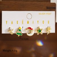 Cute Sweet Christmas Tree Santa Claus Christmas Socks Copper 14k Gold Plated Zircon Ear Studs In Bulk main image 2