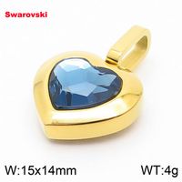 1 Piece Stainless Steel Rhinestones 18K Gold Plated Heart Shape sku image 3