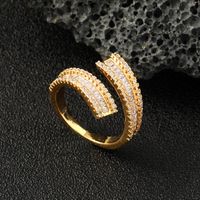 Retro Roman Style Geometric Copper Inlay Zircon Open Rings main image 1