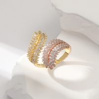 Copper 18K Gold Plated Elegant Inlay Geometric Zircon Open Rings main image 2