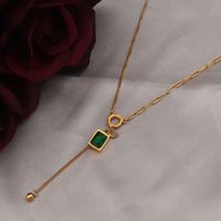 Simple Style Solid Color Stainless Steel Plating Inlay Rhinestones 18k Gold Plated Pendant Necklace sku image 1