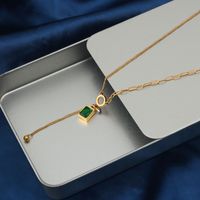 Simple Style Solid Color Stainless Steel Plating Inlay Rhinestones 18k Gold Plated Pendant Necklace main image 1