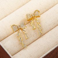 1 Pair Sweet Bow Knot Plating Inlay Copper Zircon Ear Studs main image 1