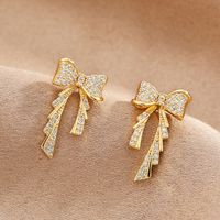 1 Pair Sweet Bow Knot Plating Inlay Copper Zircon Ear Studs main image 3