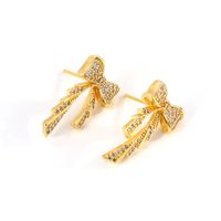 1 Pair Sweet Bow Knot Plating Inlay Copper Zircon Ear Studs main image 4