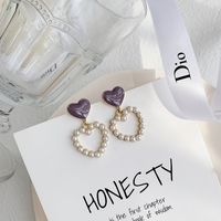 1 Pair Simple Style Classic Style Heart Shape Plating Inlay Alloy Artificial Pearls Gold Plated Drop Earrings main image 2