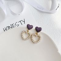 1 Pair Simple Style Classic Style Heart Shape Plating Inlay Alloy Artificial Pearls Gold Plated Drop Earrings main image 5