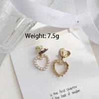 1 Pair Simple Style Classic Style Heart Shape Plating Inlay Alloy Artificial Pearls Gold Plated Drop Earrings sku image 2