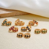 1 Pair Vintage Style Simple Style Heart Shape Plating Inlay Copper Zircon Earrings main image 4