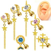 1 Piece Elegant Lady Star Moon Heart Shape Plating Inlay Stainless Steel Copper Zircon Gold Plated Cartilage Earrings main image 1