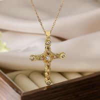 Simple Style Commute Cross Copper Plating Inlay Zircon 18k Gold Plated Pendant Necklace sku image 5