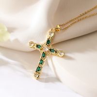 Simple Style Commute Cross Copper Plating Inlay Zircon 18k Gold Plated Pendant Necklace sku image 2