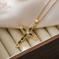 Simple Style Commute Cross Copper Plating Inlay Zircon 18k Gold Plated Pendant Necklace sku image 4