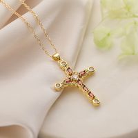 Simple Style Commute Cross Copper Plating Inlay Zircon 18k Gold Plated Pendant Necklace sku image 3