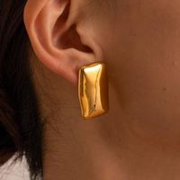 1 Pair Simple Style Commute Solid Color Plating Stainless Steel Titanium Steel 18k Gold Plated Gold Plated Ear Studs main image 1