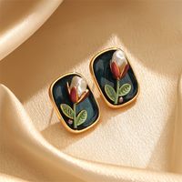 1 Pair Casual Simple Style Flower Plating Inlay Copper Freshwater Pearl 18k Gold Plated Ear Studs main image 6