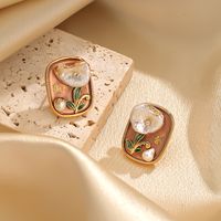 1 Pair Casual Simple Style Flower Plating Inlay Copper Freshwater Pearl 18k Gold Plated Ear Studs main image 8