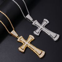 Hip-Hop Vintage Style Punk Cross Stainless Steel Alloy Plating Inlay Rhinestones K Gold Plated Rhodium Plated Men's Pendant Necklace main image 1