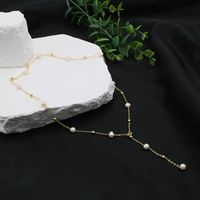 Einfacher Stil Runden Süßwasserperle Kupfer Überzug 18 Karat Vergoldet Halskette main image 3