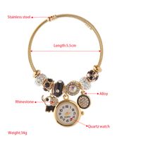 Cute Heart Shape Clock Stainless Steel Alloy Plating Inlay Rhinestones Gold Plated Women's Bangle main image 2