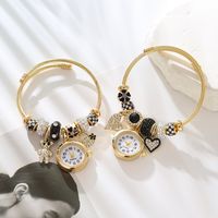 Cute Heart Shape Clock Stainless Steel Alloy Plating Inlay Rhinestones Gold Plated Women's Bangle main image 4