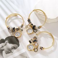 Cute Heart Shape Clock Stainless Steel Alloy Plating Inlay Rhinestones Gold Plated Women's Bangle main image 1