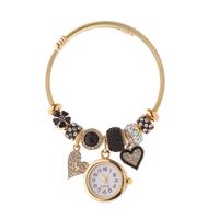 Cute Heart Shape Clock Stainless Steel Alloy Plating Inlay Rhinestones Gold Plated Women's Bangle main image 8