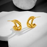 1 Pair Vintage Style Solid Color Plating Titanium Steel 18K Gold Plated Ear Studs main image 4