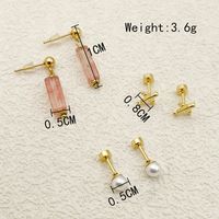 1 Set French Style Sweet Simple Style Geometric Tassel Heart Shape Plating Inlay 304 Stainless Steel Natural Stone Pearl Zircon 14K Gold Plated Ear Studs sku image 16