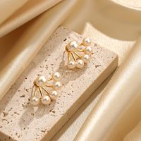 1 Pair Elegant Luxurious Simple Style Sector Inlay Freshwater Pearl Copper Freshwater Pearl 18k Gold Plated Ear Studs main image 6