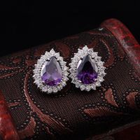 1 Pair Luxurious Lady Water Droplets Inlay Copper Zircon Ear Studs main image 1