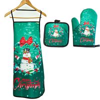 Cross-border Polyester Printing Kitchen Thickened Oil-resistant Apron Oven Heat Insulation Gloves Baking Heat Insulation Anti-scald Anti-fouling Set sku image 26