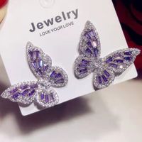 1 Pair Elegant Butterfly Inlay Copper Zircon Ear Studs main image 1