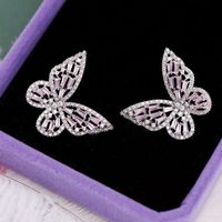1 Pair Elegant Butterfly Inlay Copper Zircon Ear Studs main image 4